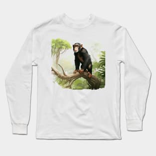 Cute Chimpanzee In Jungle Long Sleeve T-Shirt